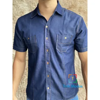 Manga Longa e Curta Slim Masculina Camisa Jeans Premium - MANGA LONGA