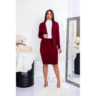 Blazer Midi e Saia Social Mulher Crista - Conjunto Inverno Top - Vermelho