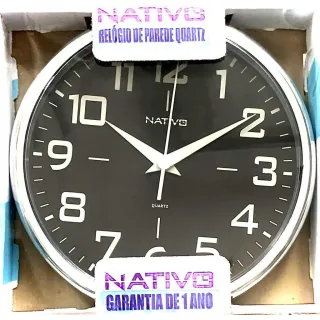 Relógio Nativo Metalizado Cromo Redondo de Parede 22,5cm - Vermelho