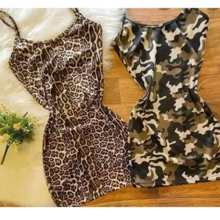 Super na Moda: Kit 2 Vestidos Alcinha Canelado Onça e Camuflado - Onça e Camuflado
