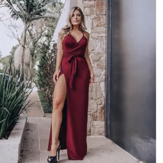 Fenda Abertura Vestido Longo Envelope - Eventos, Festas, Casamentos - Preto