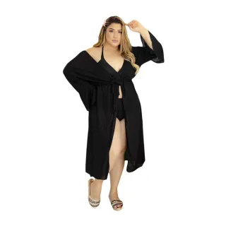 Manga Flare Plus Size Longa com Fenda - Saida Praia - Rosa neon