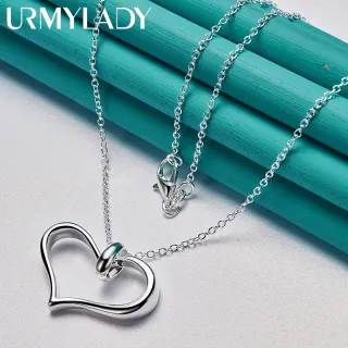 Colar de Prata Esterlina 925 com Pingente de Coração - 16-30 Polegadas - 55cm