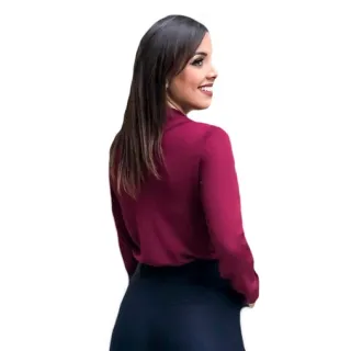 Blusa Social Feminina Manga Longa com Laço na Gola - Rosa