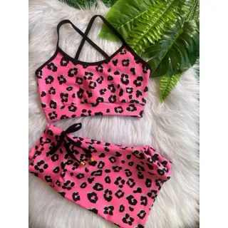 Conjunto Fitness Feminino Alcinha e Short com Cordinha - Rosa rosa bebê