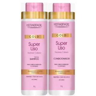Super Liso Efeito Desmaia Kit Shampoo e Condicionador - 300ml ou 1L - Protetor térmico 120ml