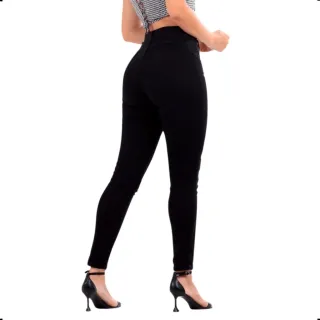 Levanta Bumbum Calça Preta Feminina Cintura Alta em Sarja com Elastano - Preto