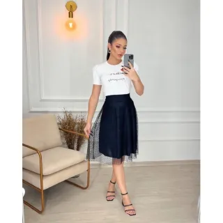 Saia lisa tule midi feminina evangélica - Branco