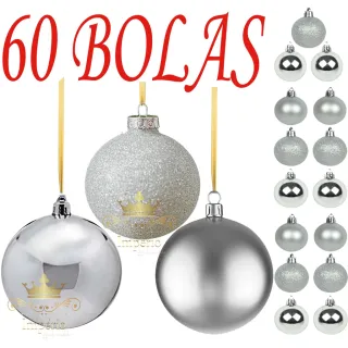 Promoção: Kit Natal Mista Vermelha Prata - 60 Bolas Lisa Fosca Glitter - Único