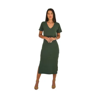 Moda Evangélica: Vestido Midi Malha Gola V 100% Algodão - G