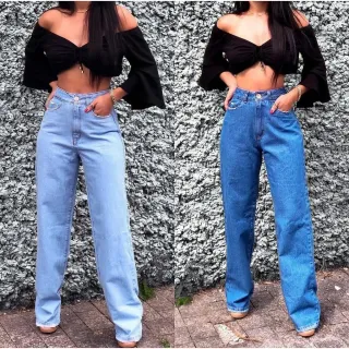 Ótima Qualidade - Calça Pantalona Wide Leg Jeans Lisa - Wide Medio Lisa 132