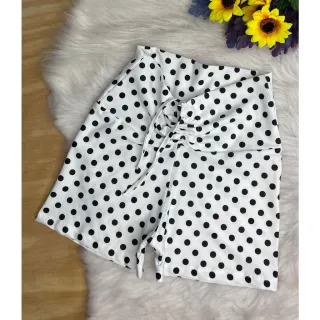 Fitness Shortinho Cintura Alta Estampa Poá com Corda - Preto