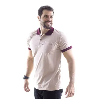 Camiseta Algodão Bege Tora Bora Gola Polo Bolso Waterloo 1 - Bege