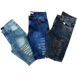 Envio Rápido! Kit 3 Bermudas Jeans Rasgadas e Desfiadas - Alta Qualidade - 40