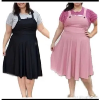 Moda Evangélica Gospel - Vestido Salopete Jardineira Rodado - Azul Marinho