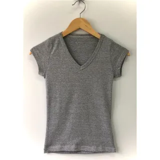 Blusa GOLA V Mescla em Algodão e Elastano - Cinza Mescla