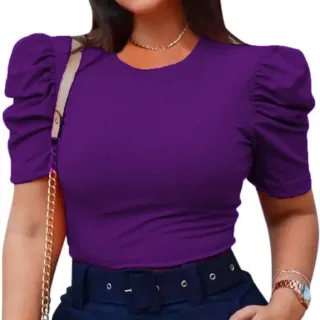 Linda Blusa Canelada Manga Curta Princesa Feminina Tamanho Único - Azul