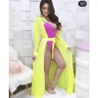 Vestido Longo Manga Longa Neon para Piscina e Praia - LARANJA NOEN