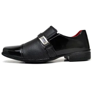 Sapato Elegante Moderno Preto Verniz Masculino com Fivela - 816 PRETO VERNIZ