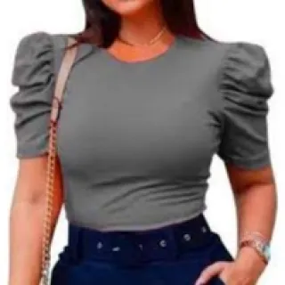 Linda Blusa Canelada Manga Curta Princesa Feminina Tamanho Único - Azul