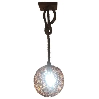 Corda Sisal Natural Lustre Pendente com Globo de Cipó Natural Rústico E27 - Único