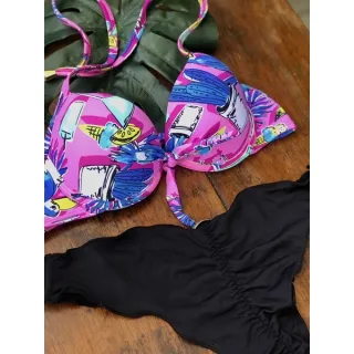 Biquíni Estampado Feminino Com Bojo e Aro - Calcinha Levanta Bumbum - Azul Tie Day