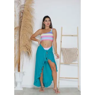 Moda praia pareô liso longo - 2kit - Rosa nenon