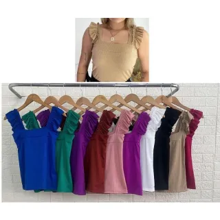 Blusinha Feminina Babado Regata Alcinha Verão Roupa Feminina - Azul Royal