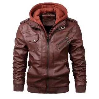 Jaqueta de Couro com Capuz Outono Inverno Masculino & Feminino - Yq01marrom