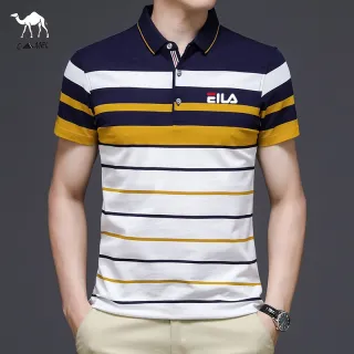 (3 Cores) Camiseta Polo Masculina Listrada de Algodão - Gola Lapela - Green