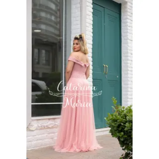 Vestido luxuoso estilo princesa ombro a ombro marsala, vermelho, verde e tifany - Serenity