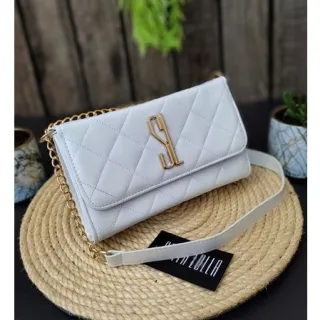 Promoção de Lançamento: Bolsa Importada Luxuosa com Alça Corrente para Festa - BRANCO OFF D