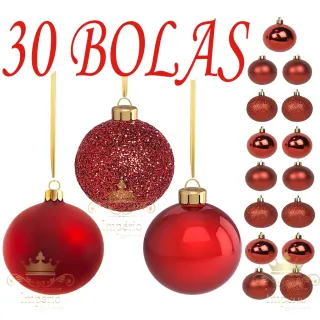 Promoção - Kit 30 Bolas De Natal N4 Mista Vermelha Lisa Fosca Glitter Enfeite De Arvore - Único