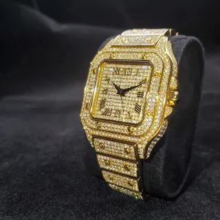 Relógio luxo hip hop cuban ice cravejado trap 2dblack - Dourado