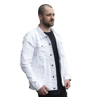 Jaqueta Jeans Destruída Masculina, Jaqueta de Frio - Branco