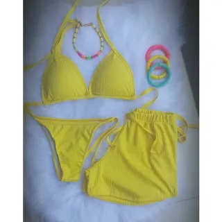 Shortinho Canelado com Biquíni - Rose