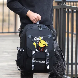 Mochilas de anime Pikachu para homens e mulheres escolares - Pequena escola branca