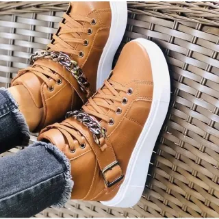 Cano Alto Corrente Tênis Feminino Casual - Caramelo