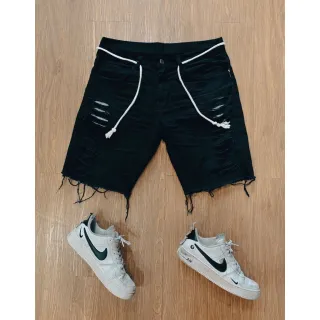Cordão Bermuda Jeans Masculino Destroyed Short