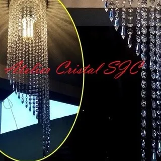 Economia de energia - Lustre luminária 68 cm com pingentes para cortina - Único