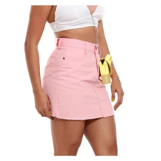 Bamborra Saia Jeans Desfiada Curta Cintura Alta - Rosa