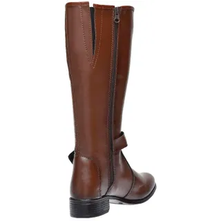 Bota Feminina Montaria Cano Longo Zíper Salto Baixo Fivela - Preto