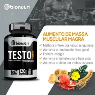 Força e Massa Muscular: Testo Premium 1500mg, 150 caps - Único