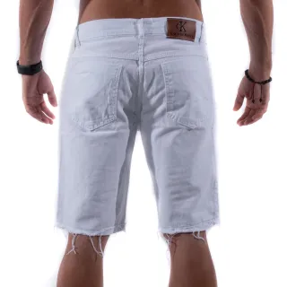 Promoção Bermuda Jeans Masculina Claro Rasgado Desfiado Branca - 40