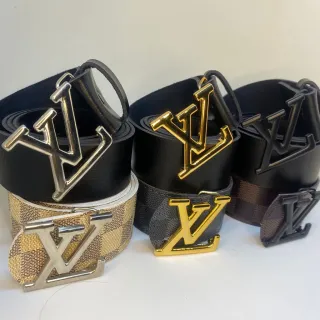 Couro Xadrez Dupla Face Cinto Masculino - Ouro Escovado - Marrom