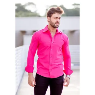 Camisa Premium Rosa Manga Longa Slim Fit - M
