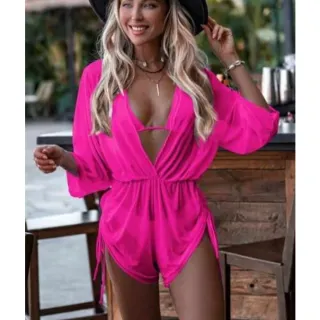 Macaquinho grepiada nas laterais, saída de praia transparente - AMARELO NEON