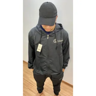 Promoção: Casaco corta vento masculino refletivo - Jaqueta de frio - Azul com preto