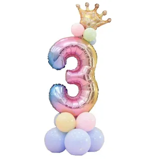 Kit Degrade Balão Colorido Multicor Número Pol C/Coroa Dourada - 8