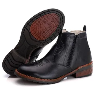 Bota Texana Masculina Couro Legítimo Zíper Cano Curto Sola Costurada